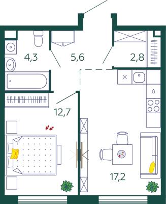 Планировка однокомнатной квартиры в ЖК "SHAGAL"