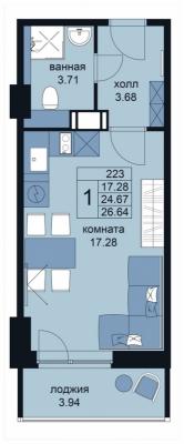Планировка квартиры студии в ЖК "WINGS апартаменты на Крыленко"