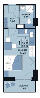 Планировка квартиры студии в ЖК "WINGS апартаменты на Крыленко"