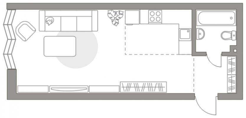Планировка квартиры студии в ЖК "HighWay"