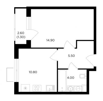 Планировка однокомнатной квартиры в ЖК "Миловидное"