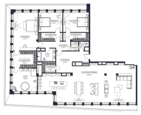 Планировка трехкомнатной квартиры в "Клубный дом "Bogenhouse""
