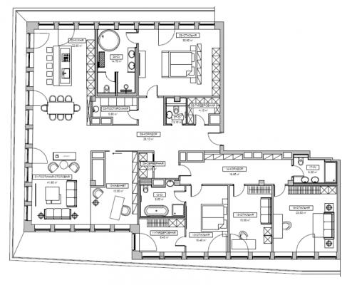 Планировка четырехкомнатной квартиры в "Клубный дом "Bogenhouse""