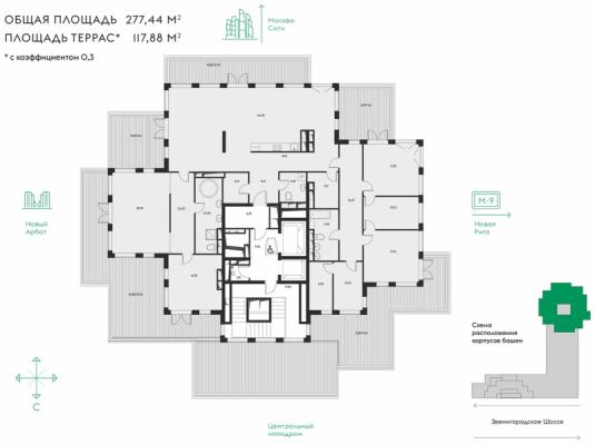Планировка пятикомнатной квартиры в ЖК "Дизайнерский дом Eleven (11)"