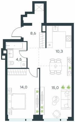 Планировка двухкомнатной квартиры в ЖК "Level Мичуринский"