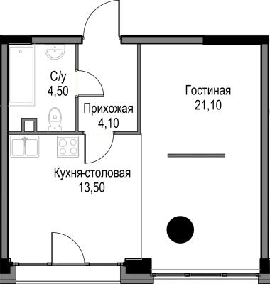 Планировка квартиры студии в ЖК "AFI Park Воронцовский"