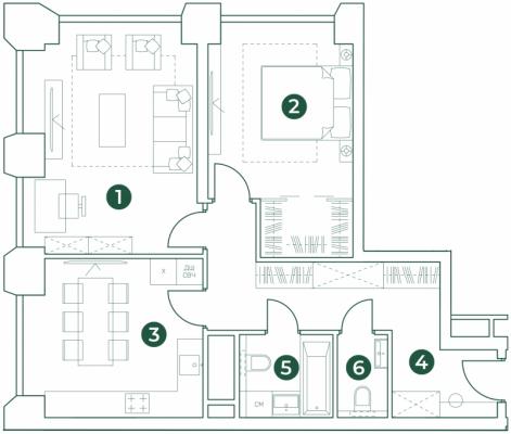 Планировка двухкомнатной квартиры в ЖК "Эко-квартал VERY"