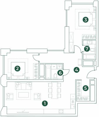 Планировка трехкомнатной квартиры в ЖК "Эко-квартал VERY"