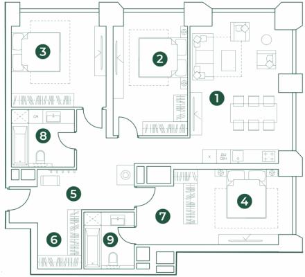 Планировка четырехкомнатной квартиры в ЖК "Эко-квартал VERY"