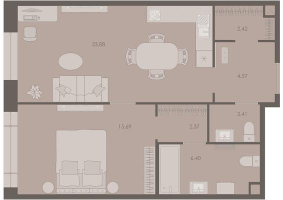 Планировка однокомнатной квартиры в ЖК "Северная корона"