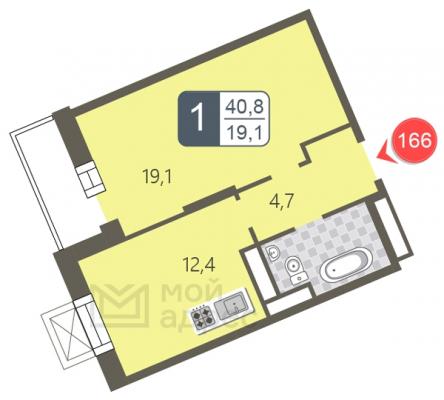 Планировка однокомнатной квартиры в "мой адрес В Зеленограде 901Б"