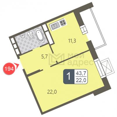 Планировка однокомнатной квартиры в "мой адрес В Зеленограде 901Б"