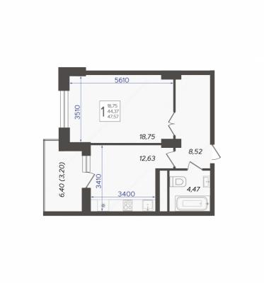 Планировка однокомнатной квартиры в ЖК "AVrorA"