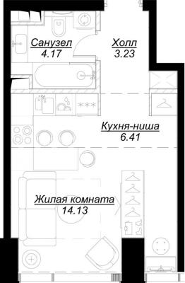 Планировка квартиры студии в ЖК "MOD"