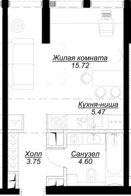 Планировка квартиры студии в ЖК "MOD"