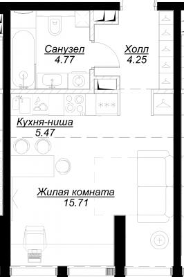 Планировка квартиры студии в ЖК "MOD"