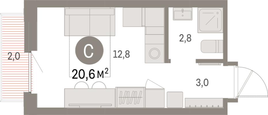 Планировка квартиры студии в "Брусника в Академическом"