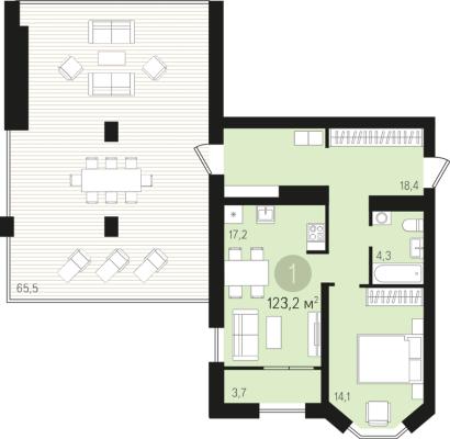 Планировка однокомнатной квартиры в Квартал "На Некрасова"