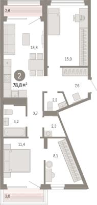 Планировка двухкомнатной квартиры в Жилой район "Шишимская горка"