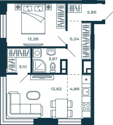 Планировка однокомнатной квартиры в ЖК "М_5"