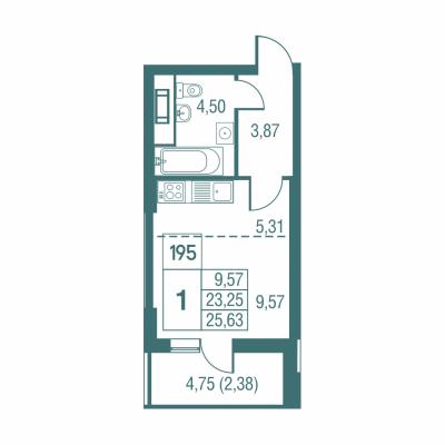 Планировка квартиры студии в ЖК "Жилой микрорайон Одинбург"