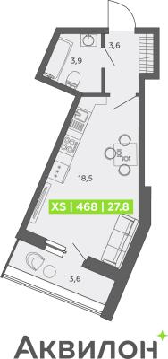 Планировка квартиры студии в ЖК "Аквилон ZALIVE"