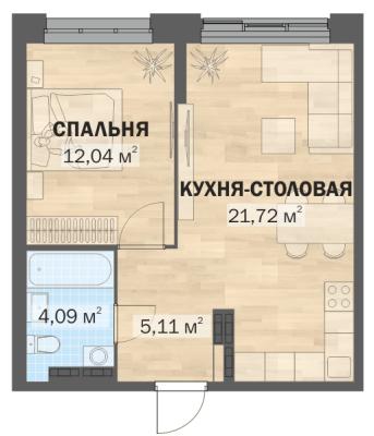 Планировка однокомнатной квартиры в ЖК "Балтийский"