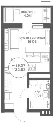 Планировка квартиры студии в ЖК "Меридиан ЮГ"
