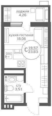 Планировка квартиры студии в ЖК "Меридиан ЮГ"