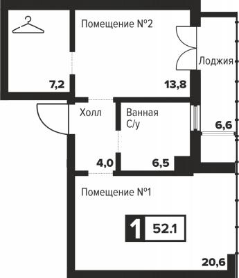 Планировка однокомнатной квартиры в ЖК "ГОЛОС в центре города"