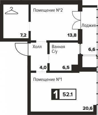 Планировка однокомнатной квартиры в ЖК "ГОЛОС в центре города"