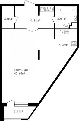 Планировка однокомнатной квартиры в ЖК "Клубный дом "Точка отсчета""