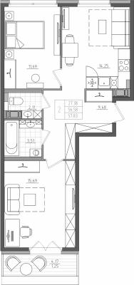 Планировка двухкомнатной квартиры в ЖК "Дом на Прилукской"