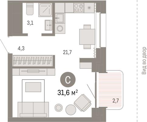 Планировка однокомнатной квартиры в Квартал На Декабристов