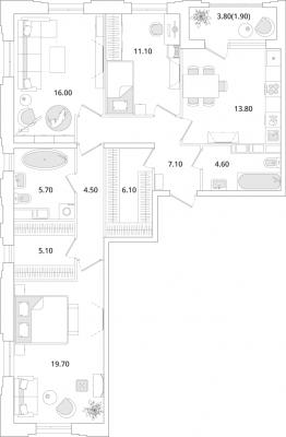 Планировка трехкомнатной квартиры в ЖК "Тайм Сквер"