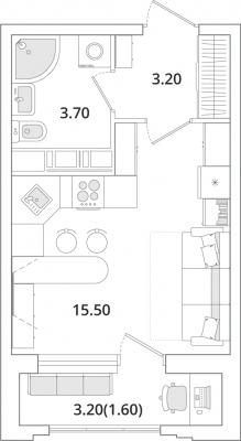 Планировка квартиры студии в ЖК "Тайм Сквер"