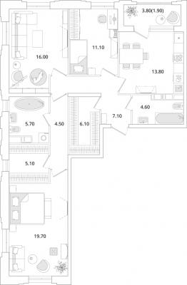Планировка трехкомнатной квартиры в ЖК "Тайм Сквер"