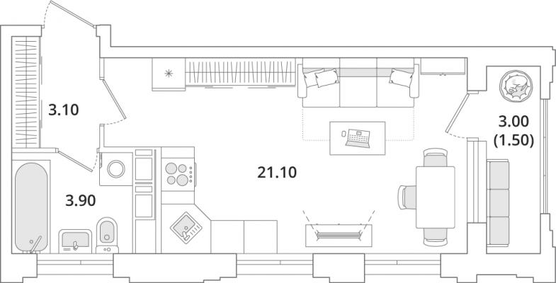 Планировка квартиры студии в ЖК "Тайм Сквер"