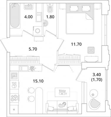 Планировка однокомнатной квартиры в ЖК "Тайм Сквер"