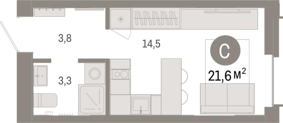 Планировка квартиры студии в ЖК "Республики 205"