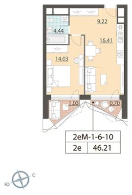 Планировка однокомнатной квартиры в ЖК "ЗИЛАРТ"