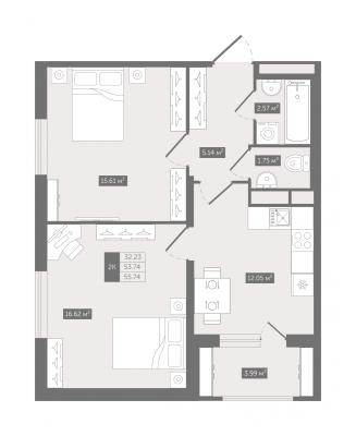 Планировка двухкомнатной квартиры в ЖК "UP-квартал «Воронцовский»"