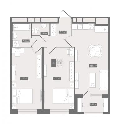 Планировка двухкомнатной квартиры в ЖК "UP-квартал «Воронцовский»"