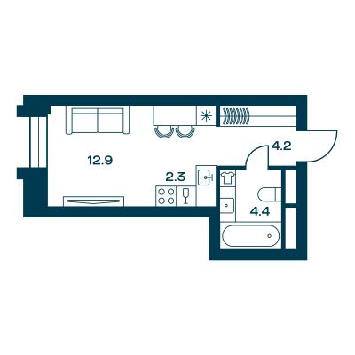 Планировка квартиры студии в ЖК "SOUL"