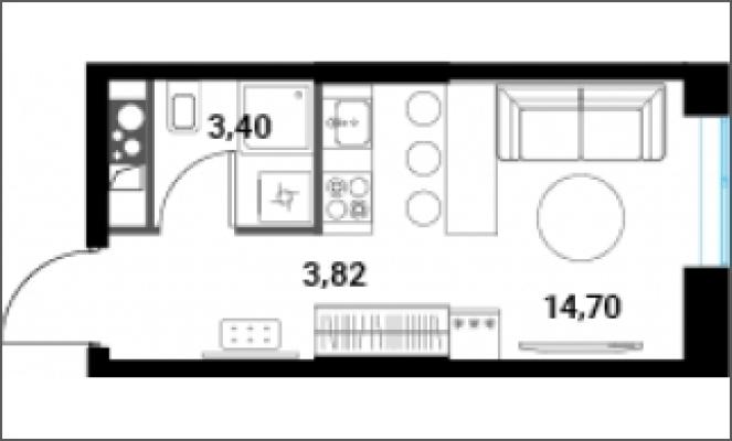 Планировка квартиры студии в ЖК "Инноватор"