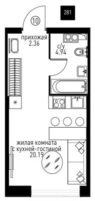 Планировка квартиры студии в ЖК "Инноватор"