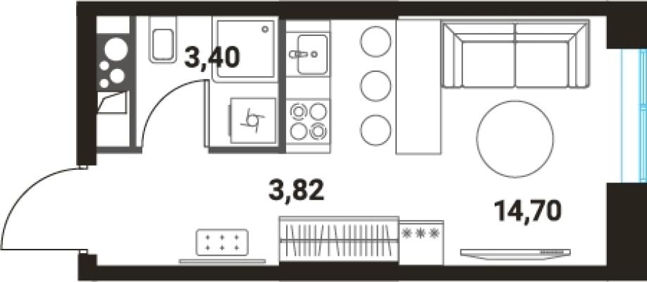 Планировка квартиры студии в ЖК "Инноватор"