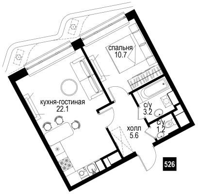 Планировка двухкомнатной квартиры в ЖК "Интеллигент"