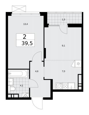 Планировка двухкомнатной квартиры в ЖК "Деснаречье"