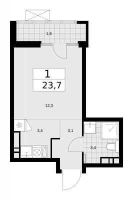 Планировка квартиры студии в ЖК "Деснаречье"